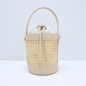 Trendy Classic Design Hollow Out Bamboo Women's Woven Rattan Beach Bucket <strong>Bag</strong> Womens Crossbody <strong>Bag</strong> With Genuine Leather Handle - Product Image 2