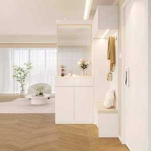 <span class=keywords><strong>Meuble</strong></span> d'entrée d'angle moderne et simple en panneaux de bois avec écran en verre intégré, tabouret à chaussures et rangement pour salon et cuisine, mobilier de maison - Product Image 2