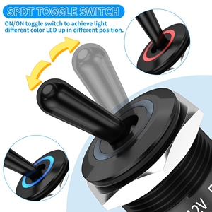 12V-24V RGB 조명 토글 스위치, IP67 방수, 12볼트 해양용 7P ON-ON 레드 그린 블루 LED 토글 스위치 16mm (자동차/보트용) - Product Image 4