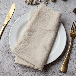 Wholesale Wrinkled <strong>Raw</strong> Edge Cotton Napkins Square Rustic Style Customizable for Wedding Western Dining Table Decoration - Product Image 4