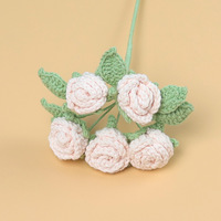 Grosir buatan tangan Multi-Stem Crochet rajutan bunga mawar dedaunan Modern dekorasi ruang tamu rangkaian bunga Natal
