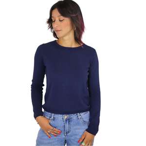 Women's Jersey DKE4615 <b>Blue</b> <b>Long</b> <b>Sleeve</b> Sweater Crew Neck Knit <b>Top</b> Casual Wear - Product Image 1
