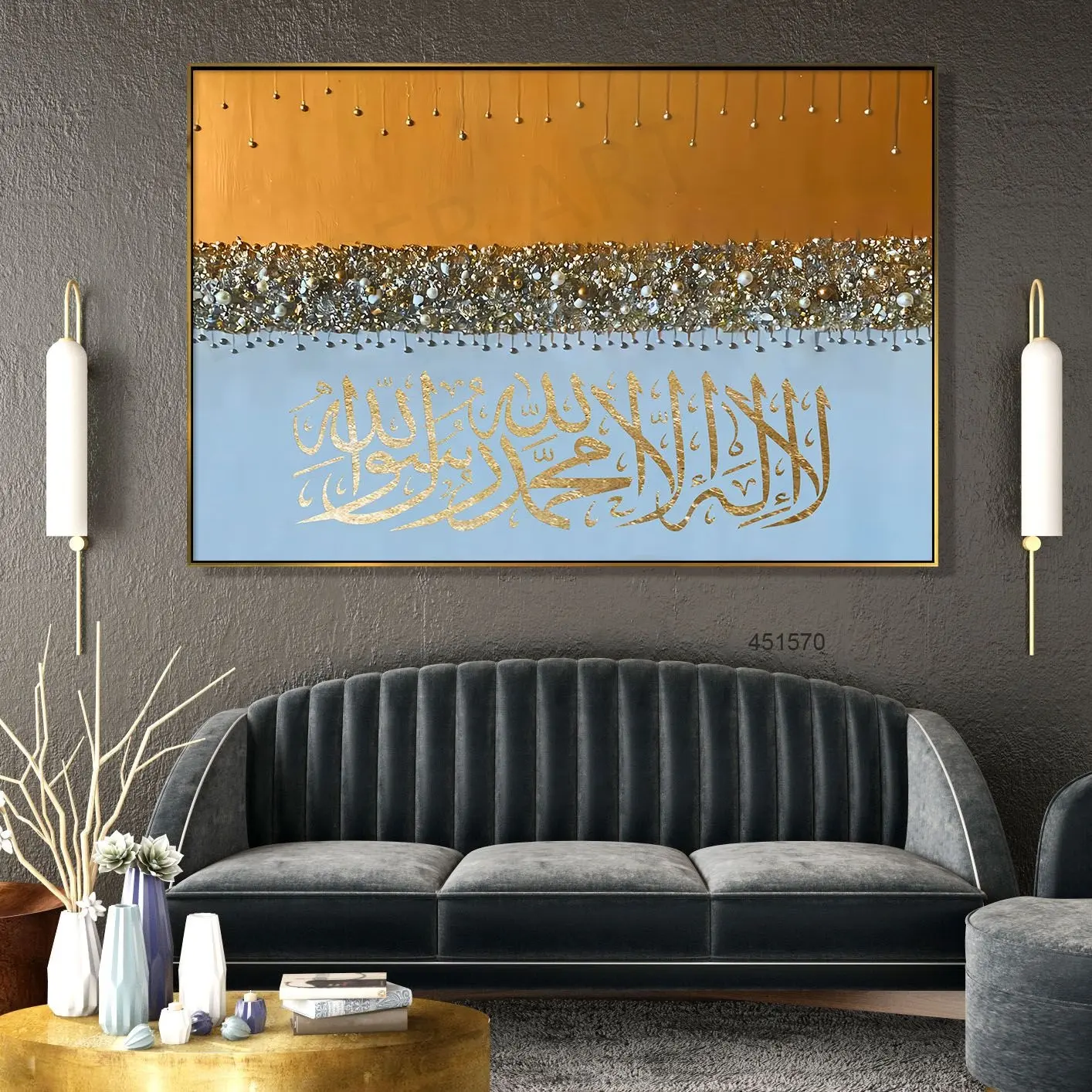 جودة عالية لؤلؤ الحجر الإسلامي ثلاثي الأبعاد والبريق العربي رقائق الذهب الخط ديكور المنزل جدار الفن