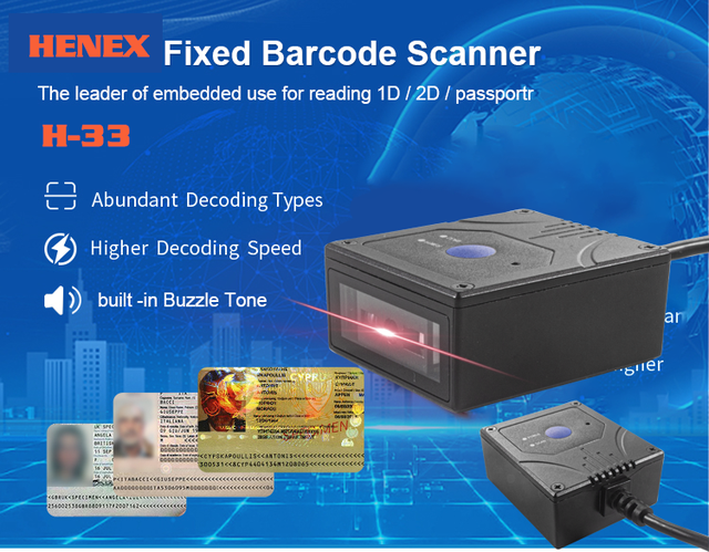 HENEX Fixed Mount USB Barcode Scanner Auto Scan 2D/QR Code Wired OCR for Kiosk Industrial Stock