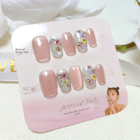10 Tailles de Faux Ongles Courts Faits Main à Coller, Design Premium Fleur Séchée Effet Œil de Chat, Amovibles et Réutilisables