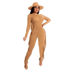 Monos sexys ajustados de una pieza a la moda con logotipo personalizado, <span class=keywords><strong>mono</strong></span> de manga larga con <span class=keywords><strong>flecos</strong></span> y borlas para mujer - Product Image 2