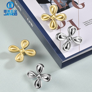 Jiehao Nordic Four Leaf Clover Brass Handle Gold Silver Minimalist Drawer Wardrobe Cabinet Knob Durable Design - Product Image 1