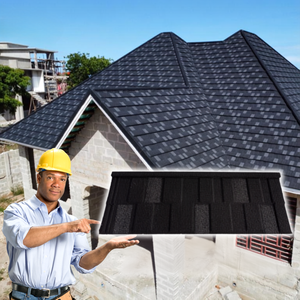 Tuile de <span class=keywords><strong>toiture</strong></span> métallique en acier revêtu de pierre Bond, tôle de <span class=keywords><strong>toiture</strong></span> Aluzinc pour maison résidentielle, vente en gros et commande d'essai - Product Image 1