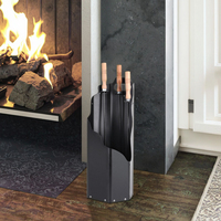 Ensemble de 4 outils pour foyer en acier au carbone noir, accessoires pour foyer, porte-outils avec poignées, outils pour la décoration du foyer intérieur