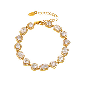 <b>Adjustable</b> Stainless Steel 18K Gold Plated Sparkling Cubic Zirconia Rectangle Heart <b>Bracelet</b> for Women Gift - Product Image 4