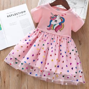 Abito Estivo 2024 per Bambine con Unicorno Cartoon, Vestito in <span class=keywords><strong>Cotone</strong></span> e Rete per Feste, <span class=keywords><strong>Abiti</strong></span> da Principessa per Bambini 2-6 Anni - Product Image 2