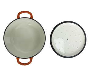 Casserole ronde <span class=keywords><strong>en</strong></span> <span class=keywords><strong>fonte</strong></span> émaillée ombrée orange de haute <span class=keywords><strong>qualité</strong></span>, équipée d'un couvercle assorti - Product Image 5