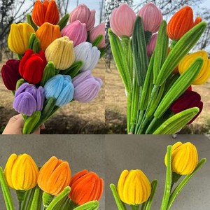 Bouquet di Tulipani Fatti a Mano con Bastoncini Intrecciati, Regali per San Valentino, Fiori Artigianali per Insegnanti, Vendita all'Ingrosso - Product Image 3