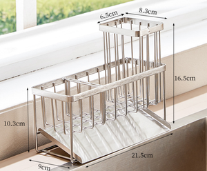 Organizzatore per <span class=keywords><strong>Spugne</strong></span> da <span class=keywords><strong>Cucina</strong></span> in Acciaio Inox 304, Portaspugne Lungo con Spazzola per Piano di Lavoro - Product Image 1