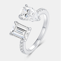Bague de fiançailles et de mariage en argent sterling 925 avec moissanite et pierres pavées latérales, style Toi et Moi, tendance