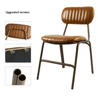Chaise de salle à manger en cuir de style industriel américain avec pieds en métal vieilli, dossier, chaise de restaurant pour table à manger