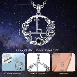 Changda <span class=keywords><strong>Pagan</strong></span> Wiccan Mitología Amuleto Joyería Regalos 925 Plata Esterlina Brujería Ópalo Sigilo de Lilith Colgante Collares - Product Image 6