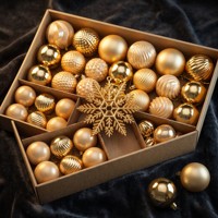 Juego de Adornos Navideños Dorados, Plástico Irrompible, Tamaños Variados, Acabado Mate, Brillante, Acanalado, Estrella Facetada, Decoración de Lujo, Venta al Por Mayor