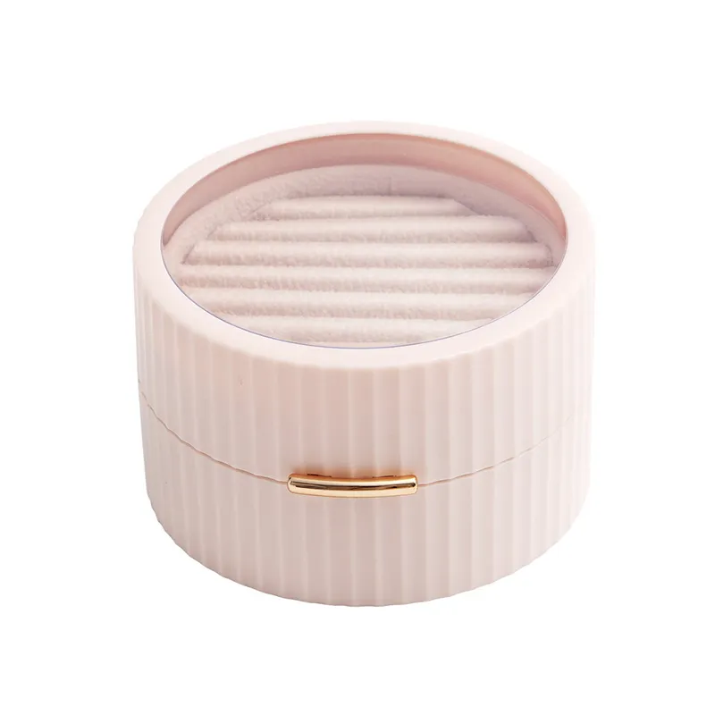 Mini Portable Round Plastic Ring Box Magnet Jewelry Travel Organizer Box with clear window