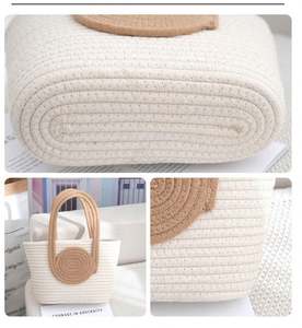 I-0596 Nouveauté Sac à main tissé color block pour femme, sac de plage en corde de coton - Product Image 6