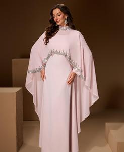 Vestido de Fiesta Leduo Personalizado, Elegante, Color Rosa, con Mangas de Gasa, Adorno de Cuentas, Vestido Formal Musulmán Modesto para Mujer - Product Image 3