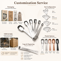 Ensemble de 6 cuillères doseuses SS430 à tête carrée, gravées au laser, double échelle TSP ML, avec anneau en D, outils de pâtisserie, logo personnalisé