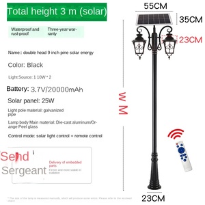 Lampadaire de jardin extérieur en fer avec abat-jour en verre LED 2700K IP66 Ampoule A19 non amovible AC 220V Alimenté par énergie solaire avec détecteur de mouvement et variateur d'intensité - Product Image 4