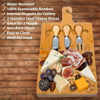 Plateau à fromage en bambou avec couteaux, lames en acier inoxydable, logo personnalisé, plateau de service écologique en bois pour charcuterie, réversible