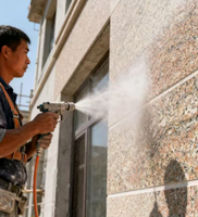 Peinture acrylique perméable anti-UV, peinture murale texturée effet granit pour façades extérieures de bâtiments en zone désertique aride