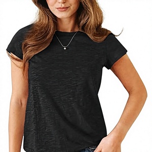 <b>Women's</b> black Short Sleeve <b>V</b>-<b>neck</b> Regular Fit <b>T</b>-<b>Shirt</b> Solid Color Casual Style 100% Cotton Breathable Canvas Jersey Eco-Friendly - Product Image 1
