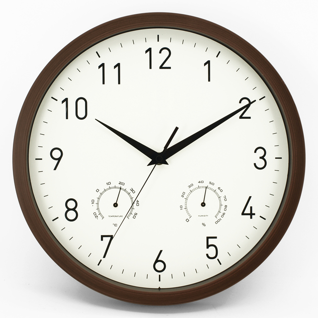 Plastic Wood Finished Custom logo Wall Clock Modern with Thermometer and Hygrometer