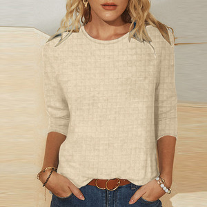 Magliette Casual in Maglia Waffle a Trama <span class=keywords><strong>Morbida</strong></span> per Donne, Collo Tondo, Manica Tre Quarti, Vestibilità Ampia, Blusa Basic Ideale - Product Image 6