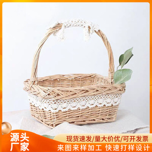 Cestas de flores, cestas de picnic, cestas de mimbre para arreglos florales, cestas portátiles de bambú y mimbre para compras al aire libre. - Product Image 5