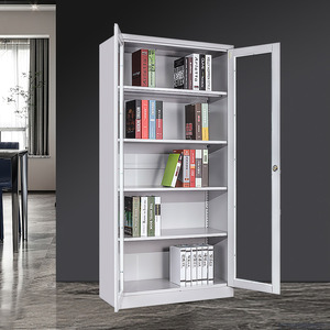 Modernes Design Akten schränke mit 4 Regalen Faltbarer Stahls chrank für Zuhause oder Büro 2 Schwing glastüren - Product Image 5