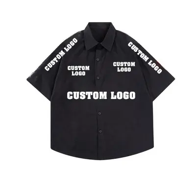 Chemises de travail à manches courtes pour hommes, Logo personnalisé Vintage broderie impression Zip Up Loose Fit Designer unisexe