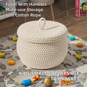 Modern <b>Toy</b> <b>Baskets</b> <b>Storage</b> Kids Small Woven Cotton Rope <b>Basket</b> 7 Collapsible Multifunctional Handles Mini Color Blanket Rainbow - Product Image 2