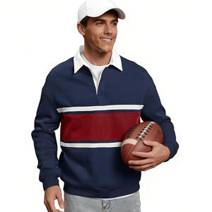 Kaos Sweatshirt Lengan Panjang Warna Navy dan Merah Unisex, Model Color Block, Bahan Rajut Berkualitas Tinggi, untuk Pria - Product Image 2