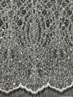 Dentelle de mariée française élégante blanche style vintage avec broderie 3D, perles, paillettes et appliques, tissu brodé en tulle à paillettes