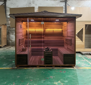 Sauna carré extérieur <span class=keywords><strong>en</strong></span> <span class=keywords><strong>bois</strong></span> écologique 8-10 personnes <span class=keywords><strong>Cabine</strong></span> <span class=keywords><strong>de</strong></span> sauna <span class=keywords><strong>en</strong></span> cèdre rouge avec vestiaire ou salle <span class=keywords><strong>de</strong></span> <span class=keywords><strong>douche</strong></span> - Product Image 5