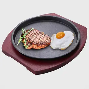 Desain populer wajan besi cor ringan anti lengket wajan penggorengan piring steak sizzling