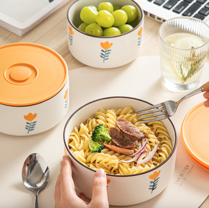 Set di Tre Ciotole <span class=keywords><strong>in</strong></span> Ceramica Design Bohémien Ecologiche per Conservazione Alimenti Adatte al <span class=keywords><strong>Microonde</strong></span> e al Frigorifero con Coperchio Ermetico - Product Image 5