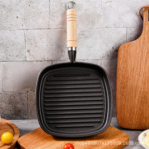 Square Grill <b>Pan</b> With Wooden Handle Durable Nonstick Cooking Surface For Induction Stove Frying Eggs Fish Steak Grilling - Product Image 4