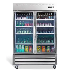 Supermarket Refrigeration Equipment Beverage Can Cooler Vertical Freezer Glass Door Commercial Display 2 Door Glass Freezer