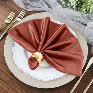 Custom Size Terracotta Color Polyester Velvet Dinner Napkins Cloth for Party