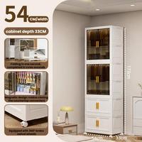 Armoire pliante transparente à 4 niveaux pour chambre à coucher, organisateur de vêtements, tiroirs de rangement en plastique portables et tendance avec roulettes