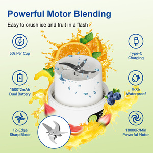 Appareil à smoothie et jus, capacité de 1000ml, double tasse, 18000 tr/min, étanche IPX6, charge de type C, sans BPA. Meilleur compagnon de voyage - Product Image 3