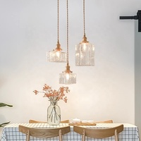 Lampe suspendue en laiton vintage sculptée, lampe à suspension LED simple en verre à effet d'ondulation de l'eau, pour la décoration des restaurants, des chambres à coucher, éclairage