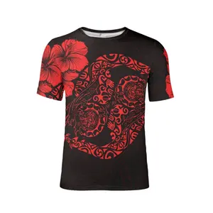 Kaus olahraga bernapas Hibiscus tato merah kaus pria pola pribadi kustom kaus pria musim panas lengan pendek grosir kaus pria