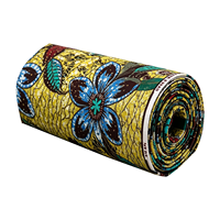 Tissu Ankara double face en coton ciré, bleu clair avec motifs floraux bleu roi et strass, pour robes de mariée africaines