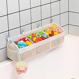 Sac de rangement en filet pour douche à 3 compartiments, support de rangement multifonctionnel pour baignoire, sacs de rangement en filet pour salle de bain - Product Image 1